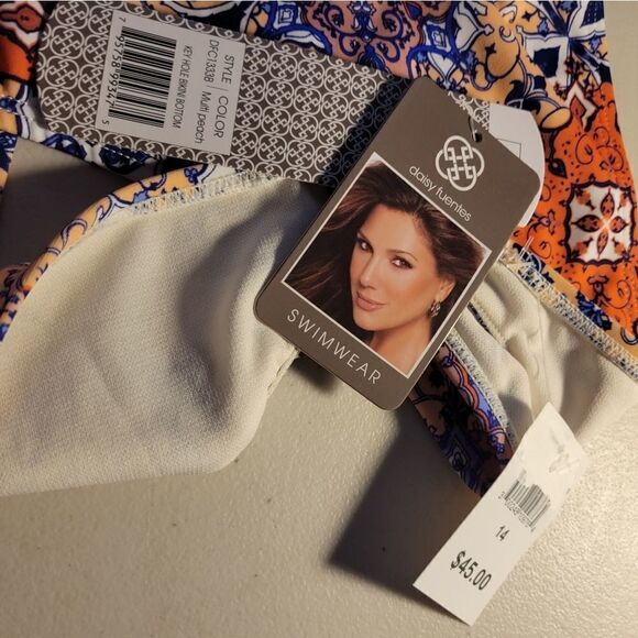 "Daisy Fuentes " Woman's bikini Bottoms 👙 Size: 14 peach/blue/white NWT - Picture 7 of 8